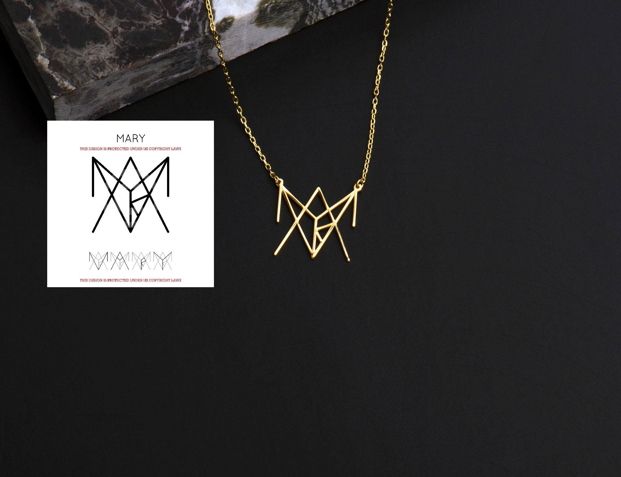 Unique Womens Style Mary Name Logo Necklace - Sterling Silver