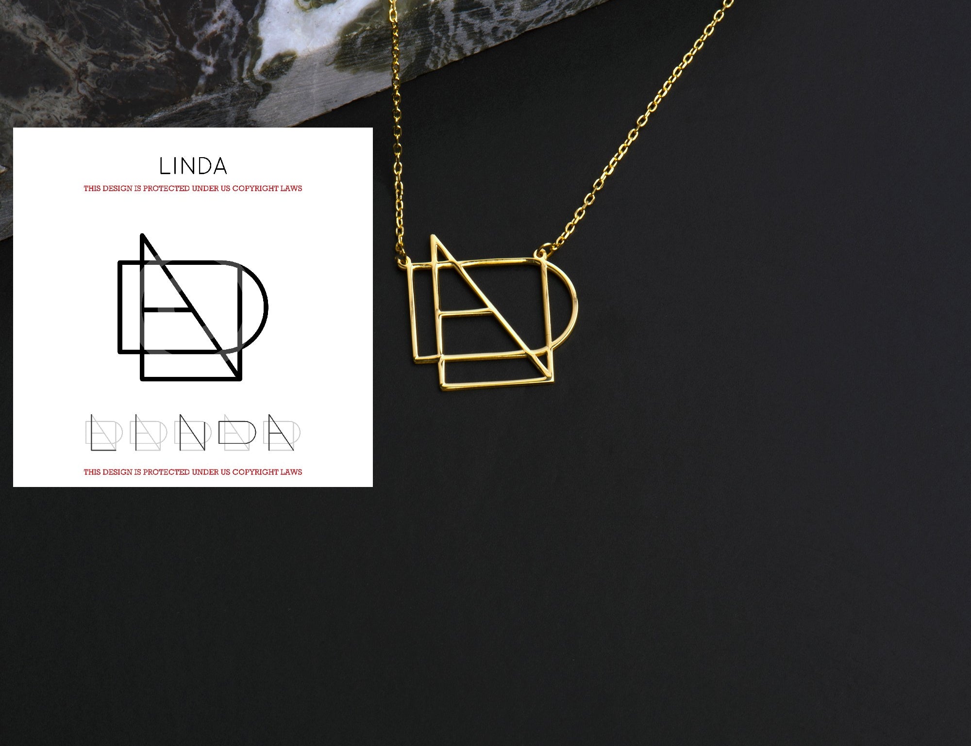 Linda Name Logo Necklace - 14K Gold